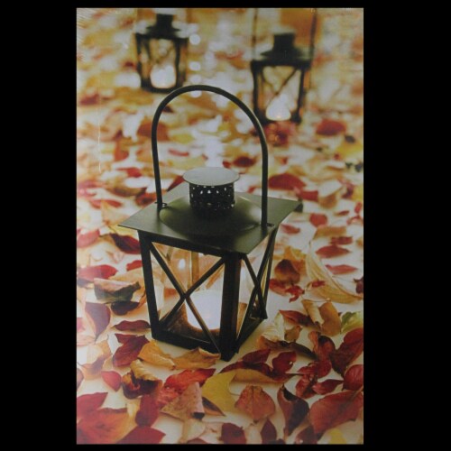 Northlight LED Lighted Fall Foliage and Lanterns Canvas Wall Art 23.5 x 15.5 Perspective: top