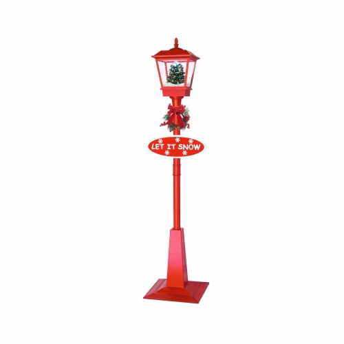 Northlight 70.75 Musical Red Holiday Street Lamp with Christmas Tree Snowfall Lantern Perspective: top