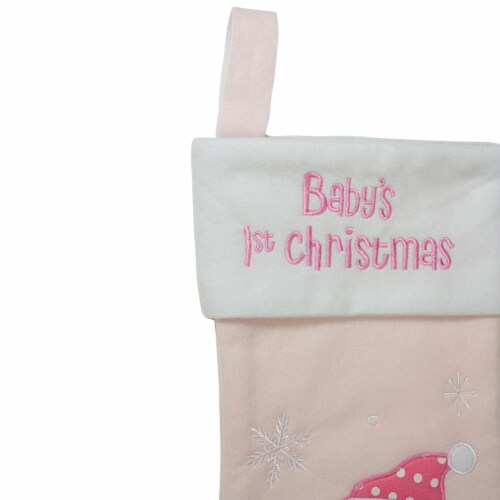 Northlight Baby's 1st Christmas Embroidered Teddy Bear Stocking - 19 - Pink and White Perspective: top
