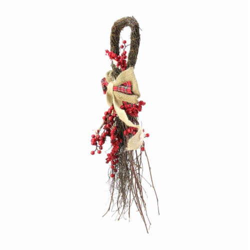 Northlight 24  Twig and Red Berries Artificial Christmas Teardrop Swag - Unlit Perspective: top