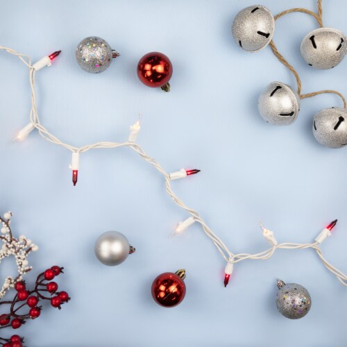 Northlight 35-Count Red and Clear Mini String Christmas Light Set, 7ft White Wire Perspective: top