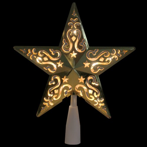 Northlight 8.5 Lighted Gold and White Star Cut-Out Design Christmas Tree Topper - Clear Perspective: top