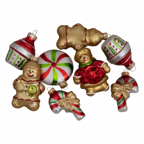 Northlight Pack of 8 Gold and Red Gingerbread Men with Sweet Treats Christmas Ornaments 3 Perspective: top