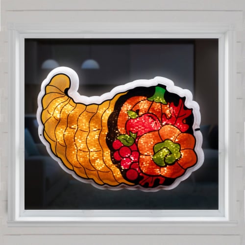 Northlight 16  Gold and Red Lighted Cornucopia Thanksgiving Window Silhouette Decoration Perspective: top