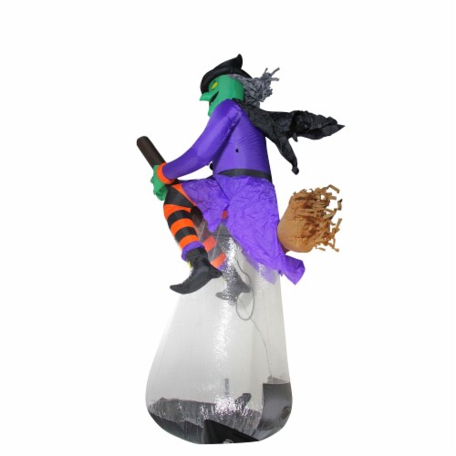 Northlight 11' Pre-Lit Purple and Black LED Inflatable Flying Witch Halloween Outdoor Decor Perspective: top