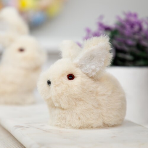 Northlight 4.75  White and Black Plush Sitting Easter Bunny Rabbit Spring Figure Perspective: top