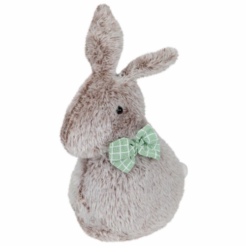 Northlight 9 Gray Plush Rabbit with Green Bow Tie Easter Decoration Perspective: top