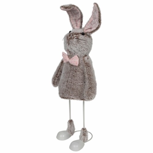 Northlight 17 Gray and Pink Spring Loaded Rabbit Table Top Easter Figure Perspective: top