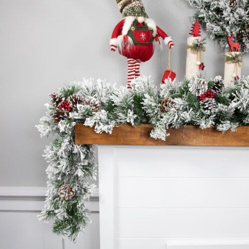 Northlight 6.75' x 12 Flocked Angel Pine and Pine Cones Artificial Christmas Garland - Unlit Perspective: top