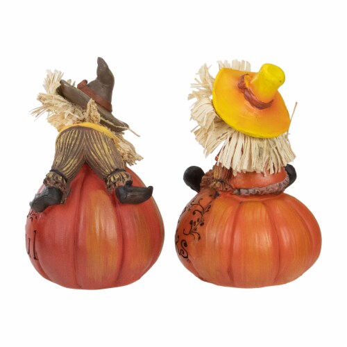 Northlight Set of 2 Scarecrow on a Pumpkin Thanksgiving Table Figures Perspective: top