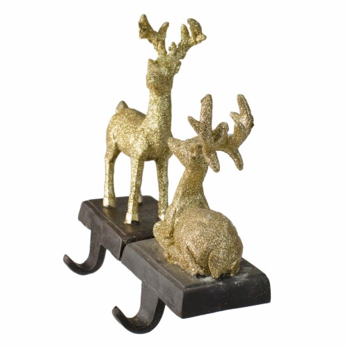 Northlight Set of 2 Gold Reindeer Glittered Christmas Stocking Holders 8.5 Perspective: top