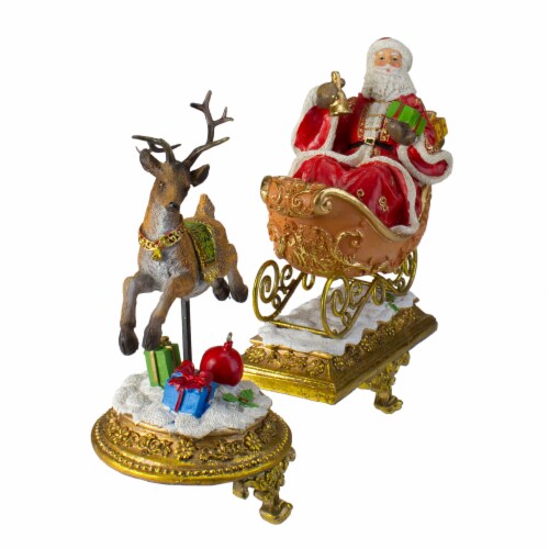 Northlight Set of 2 Gold Santa and Reindeer Glittered Christmas Stocking Holders 9.5” Perspective: top
