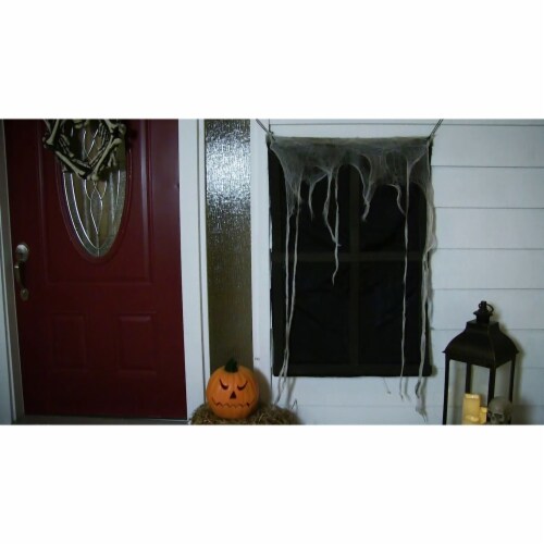 Northlight 41 Pre-Lit Black and Gray Ghostly Window with Tattered Curtain Halloween Decor Perspective: top