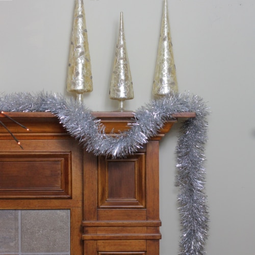 Northlight 50' Traditional Shiny Silver 6 Ply Christmas Foil Tinsel Garland - Unlit Perspective: top