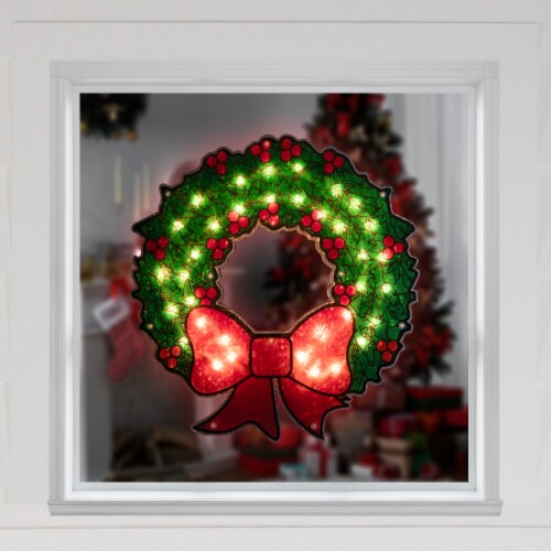Northlight 15  Lighted Holographic Christmas Wreath Window Silhouette Decoration Perspective: top