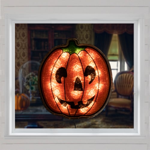 Northlight 13.5 Lighted Orange Jack O' Lantern Halloween Window Silhouette Perspective: top