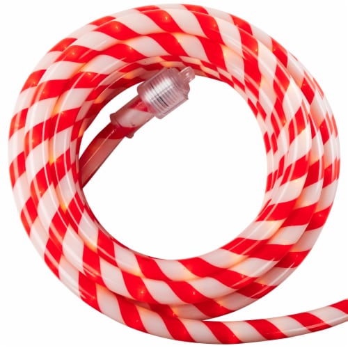 Northlight 18' Red and White Striped Candy Cane Outdoor Christmas Rope Lights Perspective: top