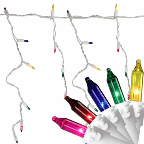 Northlight 50-Count Red and Green Mini Icicle Christmas Light Set - 6ft White Wire Perspective: top