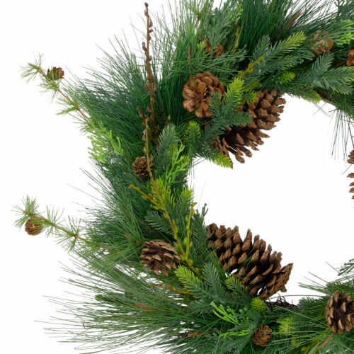 Northlight 28  Long Needle and Pine Cones Artificial Christmas Wreath - Unlit Perspective: top