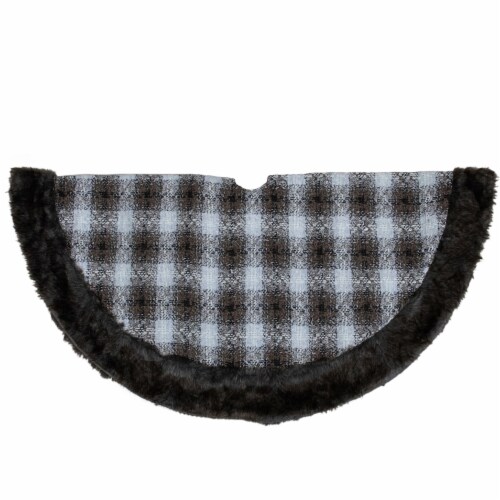 Northlight 48  Brown and White Plaid Christmas Tree Skirt with Faux Fur Perspective: top