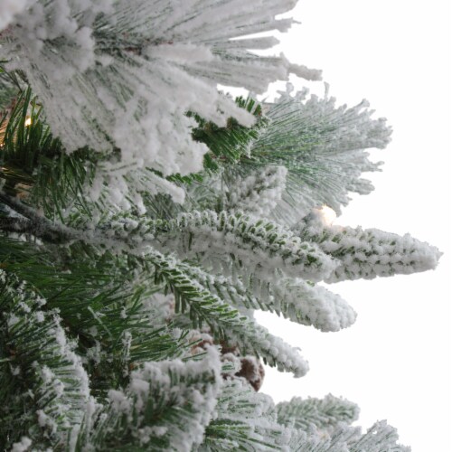 Northlight Real Touch™️ Pre-Lit Flocked Rosemary Emerald Angel Pine Artificial Christmas Tree Perspective: top