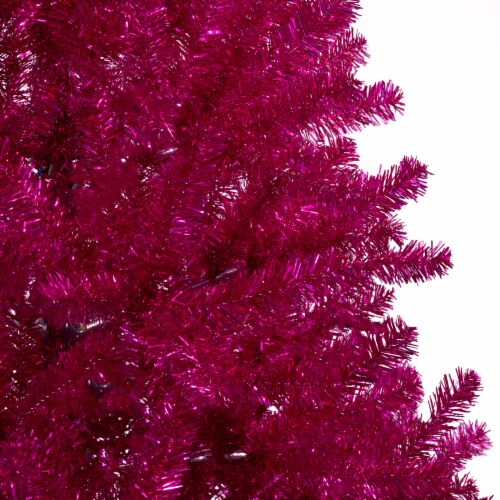 Northlight 7' Metallic Pink Tinsel Artificial Christmas Tree - Unlit Perspective: top