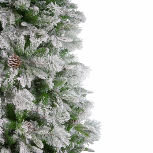Northlight Real Touch™️ Medium Flocked Rosemary Emerald Angel Pine Artificial Christmas Tree Perspective: top