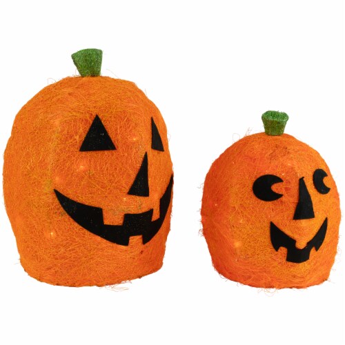 Northlight Set of 2 Spooky Town Lighted Sisal Jack O' Lanterns Outdoor Halloween Decorations Perspective: top