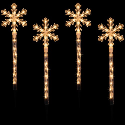 Northlight 4ct Snowflakes Christmas Pathway Marker with Lawn Stakes - Clear Lights Perspective: top