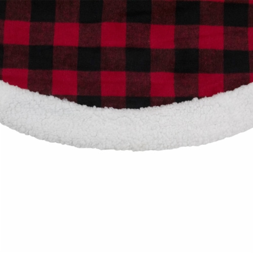 Northlight 48  Black and Red Buttoned Buffalo Plaid Christmas Tree Skirt Perspective: top
