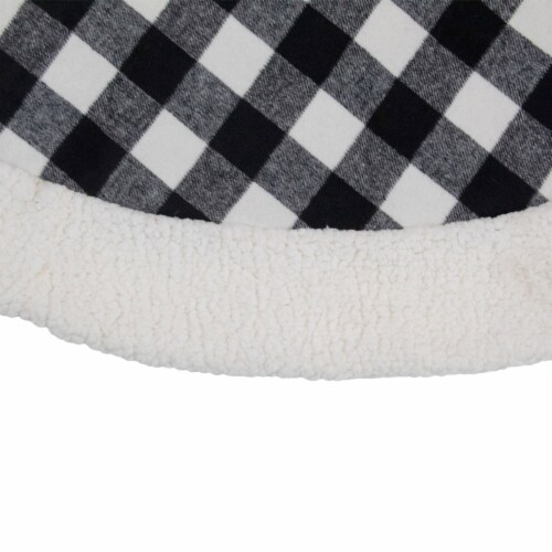 Northlight 48 Black and White Buffalo Plaid Christmas Tree Skirt with High Pile Fleece Trim Perspective: top