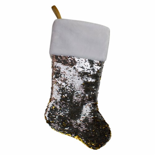 Northlight 22.75  Gold and Silver Reversible Sequined Christmas Stocking Perspective: top