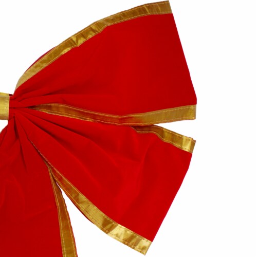 Northlight 24 x 38 Red 4-Loop Velveteen Christmas Bow with Gold Trim Perspective: top