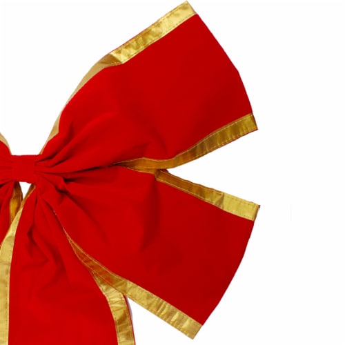 Northlight 24 x 38 Red and Gold 4-Loop Velveteen Christmas Bow Decoration Perspective: top
