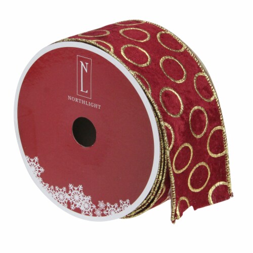 Northlight Red and Gold Circle Wired Christmas Craft Ribbon 2.5 x 16 Yards Perspective: top
