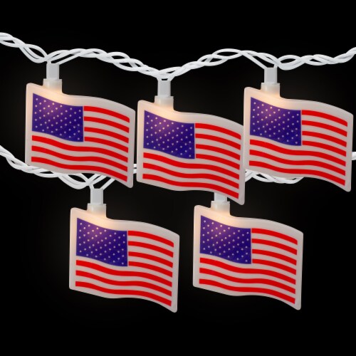 Northlight 10-Count Patriotic American Flag 4th of July Lights, 7.5ft White Wire Perspective: top