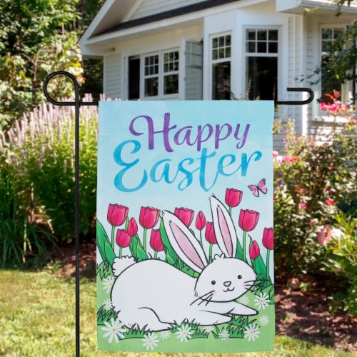 Northlight 34219479 Happy Easter Bunny Outdoor Garden Flag - 12.5 x 18 in. Perspective: top