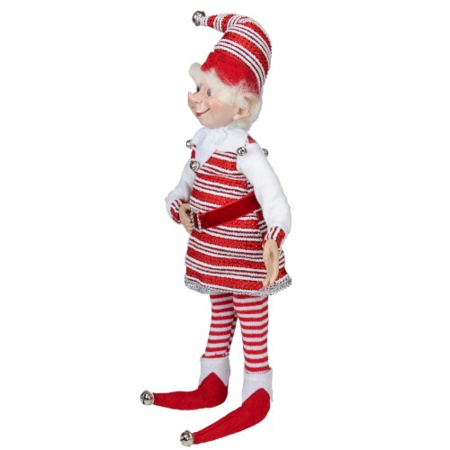 Select Artificials 20 Red and White Peppermint Striped Elf with Jingle Bells Perspective: top