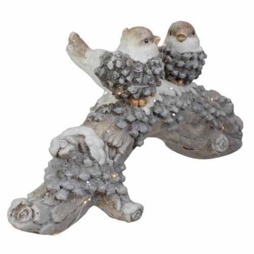Northlight 18 LED Lighted Rustic Glittered Birds on a Snowy Log Christmas Decoration Perspective: top