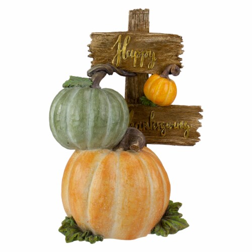 Northlight 12.5 Orange and Green Pumpkin Happy Thanksgiving Table Top Sign Perspective: top