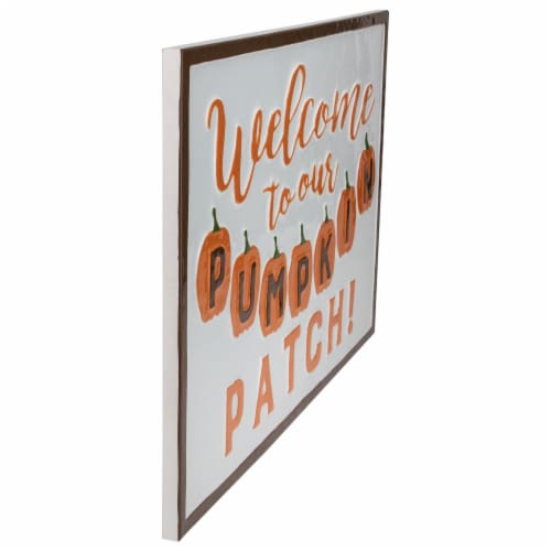 NorthLight 34316672 30 in. Welcome To Our Pumpkin Patch Autumn Metal Wall Decor, Orange & Whi Perspective: top