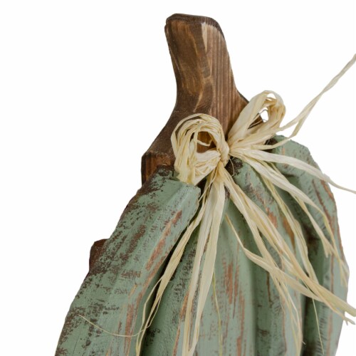 Northlight 12 Green Weathered Fall Harvest Wooden Pumpkin Table Decoration Perspective: top