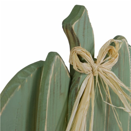 Northlight 14.75 Sage Green Fall Harvest Wooden Pumpkin with Bow Table Top Decoration Perspective: top
