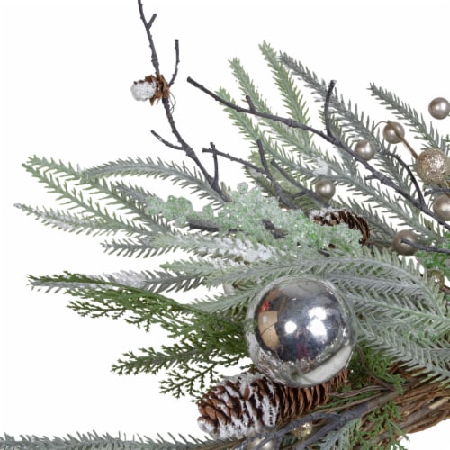 Northlight 28 Artificial Pine Frosted Christmas Wreath with Silver Berries-Unlit Perspective: top