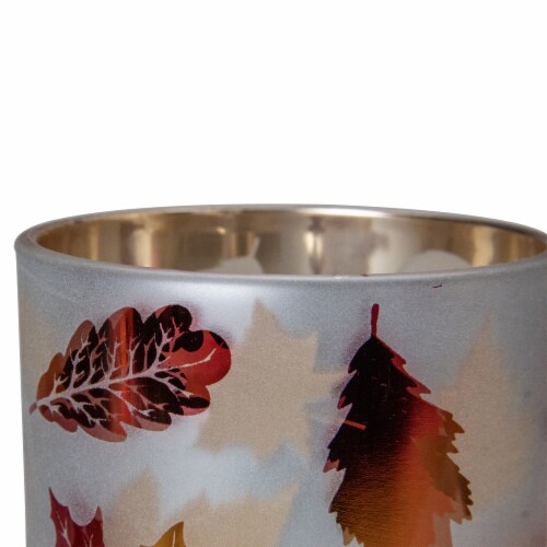 Northlight 5  Matte White and Gold Autumn Leaves Flameless Glass Candle Holder Perspective: top