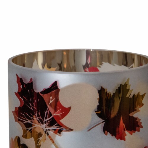 Northlight 6 Matte White and Gold Autumn Leaves Flameless Glass Candle Holder Perspective: top