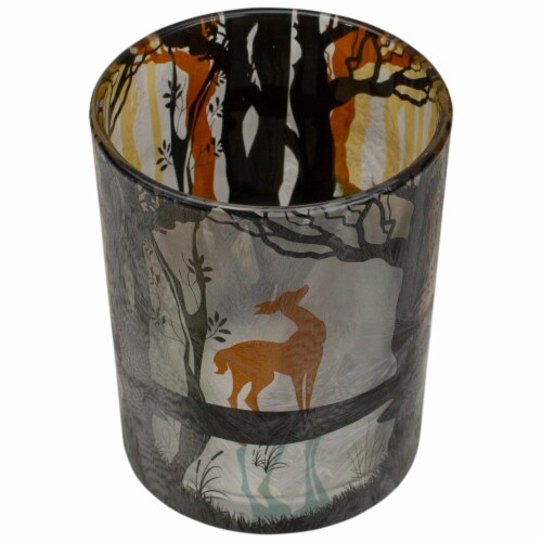 Northlight 5  Hand Painted Forest and Deer Flameless Glass Candle Holder Perspective: top