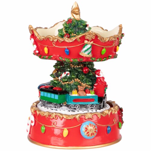 Northlight 6 Red and Gold Musical Santa on Train Christmas Carousel Music Box Perspective: top