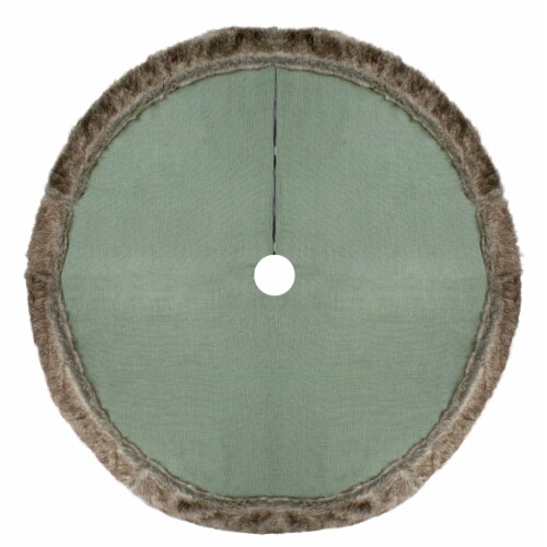 Northlight 48  Green Burlap Christmas Tree Skirt with Faux Fur Trim Perspective: top