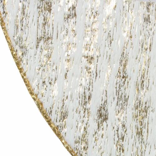 Northlight 48 Cream and Gold Wood Grain Pattern and Faux Fur Christmas Tree Skirt Perspective: top
